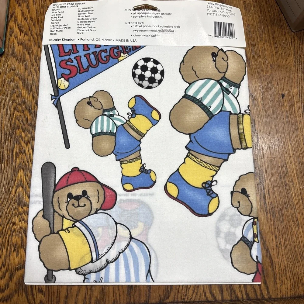 Vtg Daisy Kingdom No Sew Fabric Appliqué Little‎ Slugger Teddy Bear